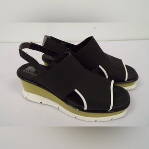 Sorel Size 9.5 Women's Joanie III Slingback Wedge Sandals - Black/ Olive